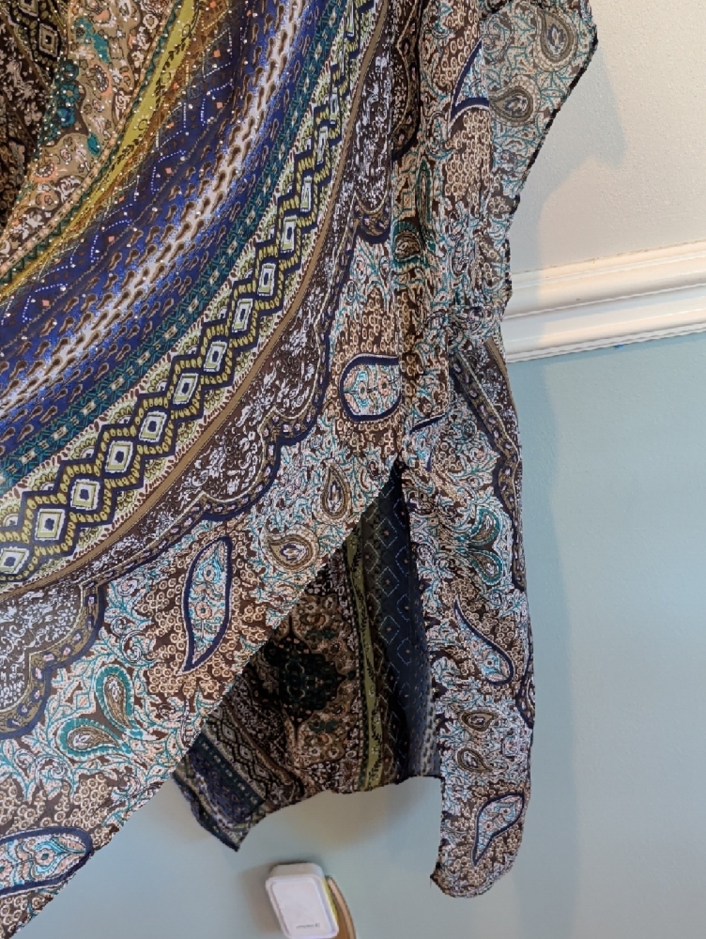 Jessica Multicolor Paisley Sheer Kimono in Teal, Brown & Cream - Picture 3 of 8